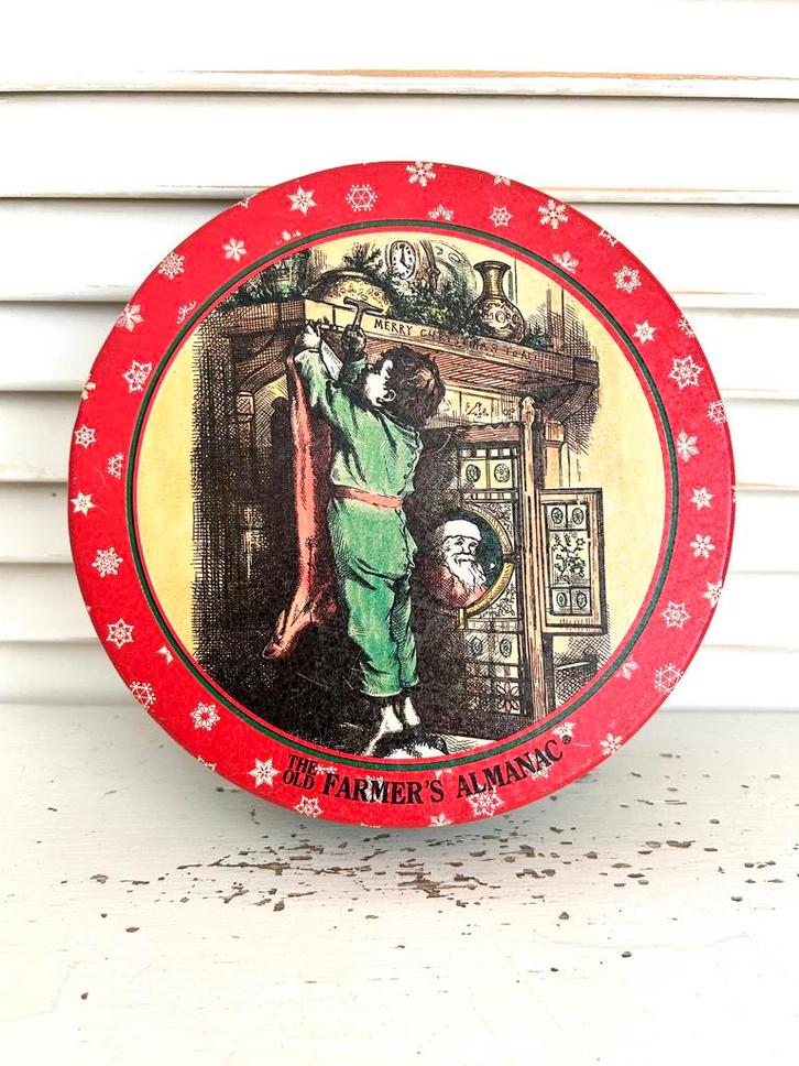 Vintage rond kerstblik The old Farmers Almanac kerst, Diversen, Kerst, Ophalen