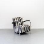 2x Leolux Scylla Fauteuil Lage Rug Grijs/Wit/Zwart Gestreept