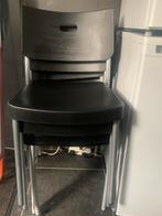 4 Zwarte eetkamerstoelen, stspelbaar, Ophalen, Kunststof, Gebruikt, Zwart