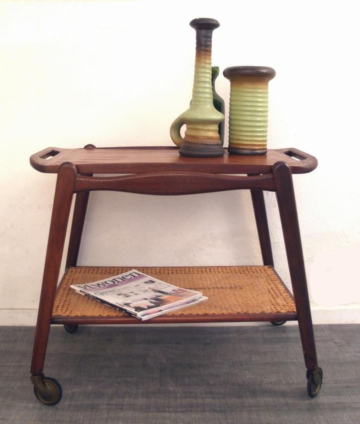 Jaren 50 trolley serveerwagen - stijl Johannes Anderson, Antiek en Kunst, Kunst | Designobjecten, Ophalen