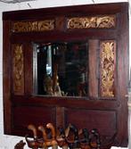 Antieke spiegel houtsnijwerk Java kunst JS1 Indonesie hout, Ophalen of Verzenden