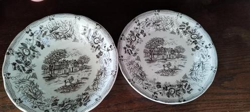 2 Porseleinen Borden Zwart-Wit Landschap, Antiek en Kunst, Antiek | Servies los, Ophalen
