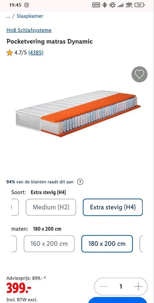 Pocketvering Matras H4 - Extra Stevig!, Huis en Inrichting, Slaapkamer | Matrassen en Bedbodems, Nieuw, Matras, 180 cm, 200 cm