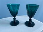 Twee antieke wijn/ portglazen. Blauw groen kristal., Antiek en Kunst, Antiek | Glas en Kristal, Ophalen of Verzenden