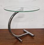 mooi bijzettafeltje van chroom met glazen blad, Huis en Inrichting, Tafels | Bijzettafels, Ophalen, Gebruikt, Rond, Glas