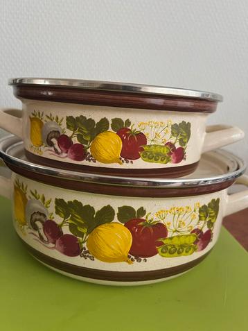 Vintage Emaille Pannenset West Germany Groente Decor beschikbaar voor biedingen