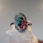 Robijn smaragd spinel geluk beschermt retro vintage uniek, Sieraden, Tassen en Uiterlijk, Ringen, Nieuw, Met edelsteen, 17 tot 18