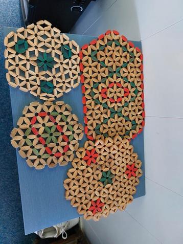 Vintage houten kralen pannen onderzetters boho beschikbaar voor biedingen