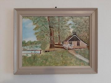 Schilderij dorpsgezicht met boerderij  beschikbaar voor biedingen