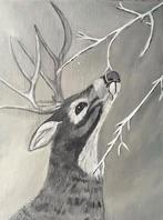Schilderij van een hert, Minder dan 50 cm, Oorspronkelijke maker, Nieuw, Ophalen of Verzenden
