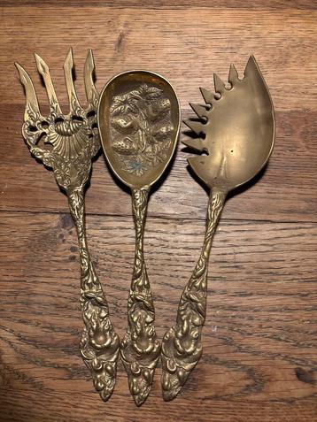 Vintage Messing Sierlepels en Vork Set beschikbaar voor biedingen