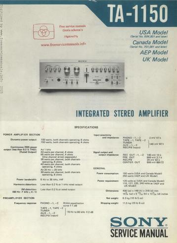 Sony, ta-1150  originele service manual beschikbaar voor biedingen