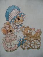 Borduurwerk "Muisjes met beertje", Ophalen of Verzenden, Gebruikt, Handborduren, Onderdeel of Toebehoren