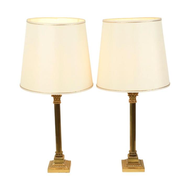 Koppel Hollywood Regency Lampen Messing Pilaar Zuil 75cm, Huis en Inrichting, Lampen | Tafellampen, Gebruikt, 50 tot 75 cm, Metaal