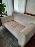 Tweezits leren bank gebroken wit - gebruikt, Huis en Inrichting, Banken | Bankstellen, Ophalen, Gebruikt, Minder dan 75 cm, Tweepersoons