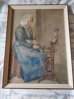 Achter het spinnewiel  - gesigneerd, Ophalen of Verzenden
