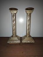 Houten goudkleurige kandelaren kandelaar hout metaal izgst, Ophalen of Verzenden, Overige materialen