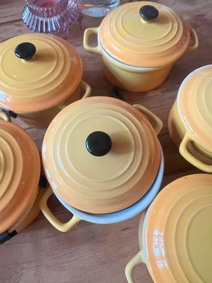 Le Creuset Mini Braadpan Nectar 10cm. 6 stuks, Antiek en Kunst, Antiek | Servies compleet, Ophalen of Verzenden