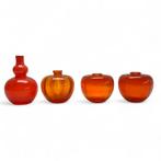 Vier Leerdam glazen oranje vaasjes., Antiek en Kunst, Ophalen of Verzenden