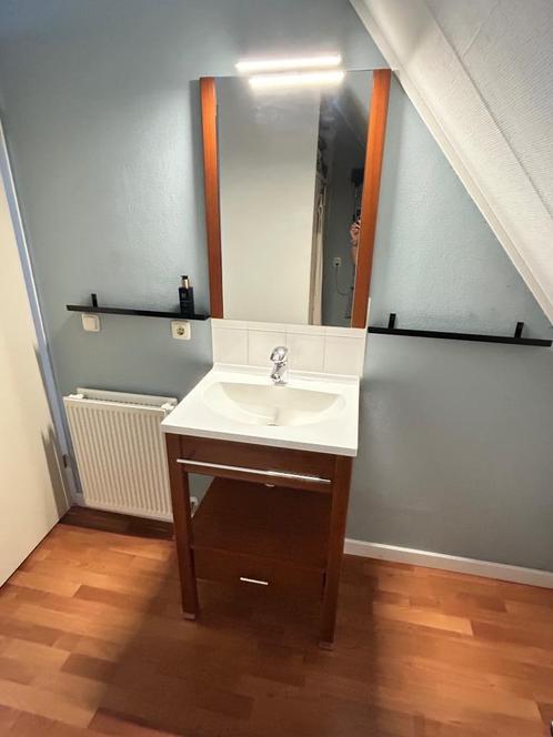 Badkamermeubel met Hans Grohe mengkraan en spiegel, Doe-het-zelf en Verbouw, Sanitair, Gebruikt, Wastafel, Chroom, Glas, Ophalen