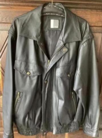 Zwart leren, lederen jas, jack, herenjack, bodywarmer; 54 beschikbaar voor biedingen