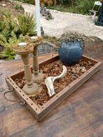 Stoer dienblad met accessoires en metalen handgrepen, Ophalen, Zo goed als nieuw, Rechthoekig, Hout