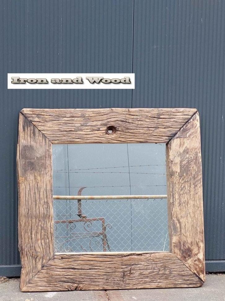 Oud eiken wagondelen spiegel afm 53 x 52 cm, Huis en Inrichting, Woonaccessoires | Spiegels, Nieuw, 50 tot 75 cm, Minder dan 100 cm