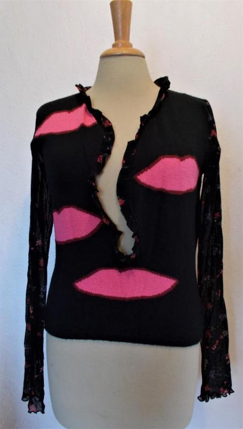 Grappige leuke zwart/roze mondjes top/trui van Twinset! M, Kleding | Dames, Tops, Zo goed als nieuw, Maat 38/40 (M), Overige kleuren