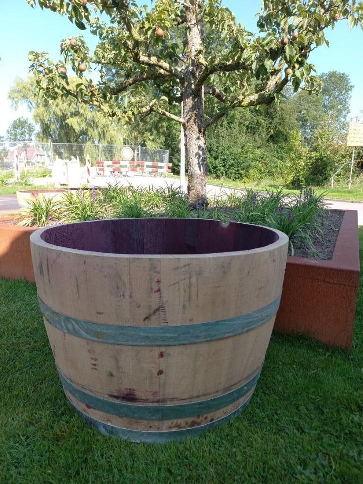 Eikenhouten Bloembak Half Wijnvat Minivijver 150L, Tuin en Terras, Bloembakken en Plantenbakken, Nieuw, Hout, Balkon, Tuin, 30 tot 60 cm