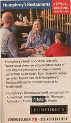 Humphrey's Restaurants kortingsbon, Tickets en Kaartjes, Kortingen en Cadeaubonnen, Drie personen of meer, Kortingsbon, Overige typen