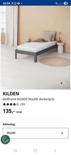 Eenpersoonsbed antraciet incl lattenbodem, Ophalen, 90 cm, Eenpersoons, Wit