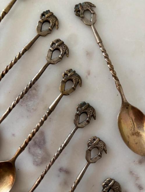 Set van 8 vintage theelepels met olifant, Antiek en Kunst, Antiek | Bestek, Ophalen of Verzenden