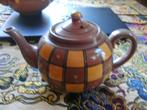 theepot blokjes oker geel met terra pop-art retro jaren 70, Verzenden