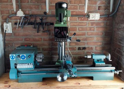 Emcomat 8.6 draai-freesbank, 220V, zeer uitgebreid, Doe-het-zelf en Verbouw, Draaibanken, Zo goed als nieuw, Freesbank, Minder dan 500 mm