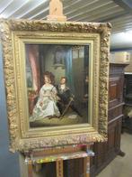 Oer 11607 ANTIEK 19e eeuws schilderij "Koningin en gemaal", Ophalen