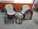 Vintage rotan manou loungeset, zithoek, Tuin en Terras, Tuinsets en Loungesets, Gebruikt, Bijzettafel, Rotan, Onbekend