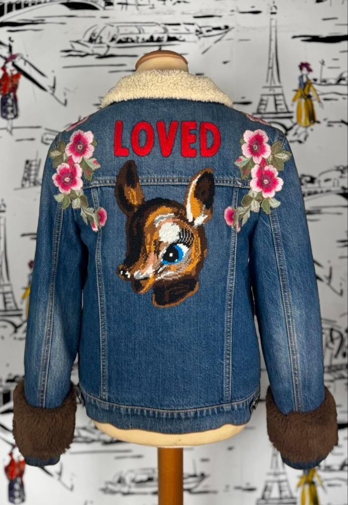 Gucci denim meisjes winterjas maat 10 (collectors item), Kinderen en Baby's, Kinderkleding | Maat 140, Zo goed als nieuw, Meisje