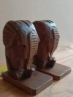 Gestileerde houten boekensteunen: zittende olifanten, Verzamelen, Beelden en Beeldjes, Gebruikt, Ophalen of Verzenden, Dier