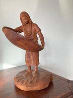 Houten Beeld - Vrouw met Mand - ca. 30 cm, Ophalen of Verzenden