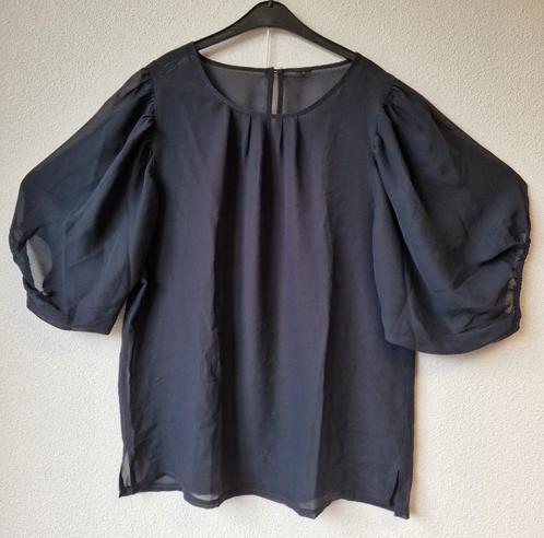 Ruimvallende zwarte dames blouse 3/4 pofmouw, M, Kleding | Dames, Blouses en Tunieken, Gedragen, Maat 38/40 (M), Zwart, Ophalen of Verzenden