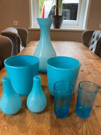 Turkoise blauwe glazen set, Minder dan 50 cm, Glas, Blauw, Gebruikt