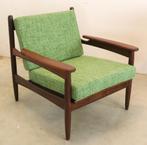 Vintage fauteuil gestoffeerd gratis bezorging stoel, Hout, -, -, 75 tot 100 cm