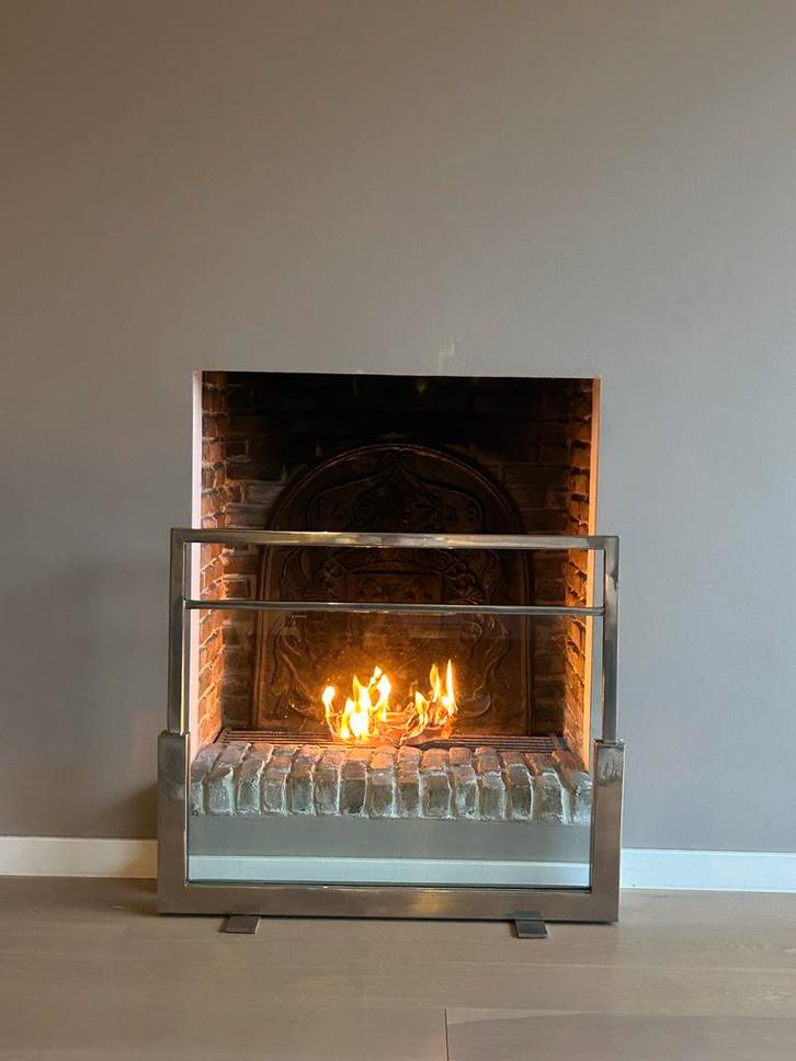 Eichholtz Openhaardscherm Nikkel - Modern & Mooi, Huis en Inrichting, Kachels, Nieuw, Vrijstaand, Overige soorten, Hout, Ophalen of Verzenden