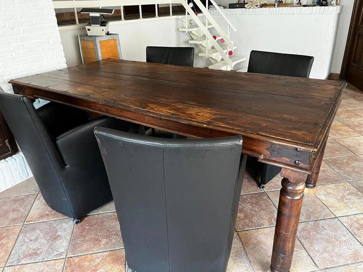 Houten Café Tafel met Lades, Huis en Inrichting, Tafels | Eettafels, Gebruikt, 100 tot 150 cm, 200 cm of meer, Vijf personen of meer