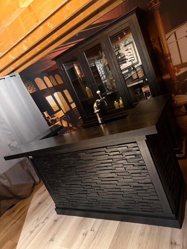 Prachtige chique bar set zwart toog bruin cafe kroeg mancave, Huis en Inrichting, Barren, Zo goed als nieuw, Ophalen of Verzenden