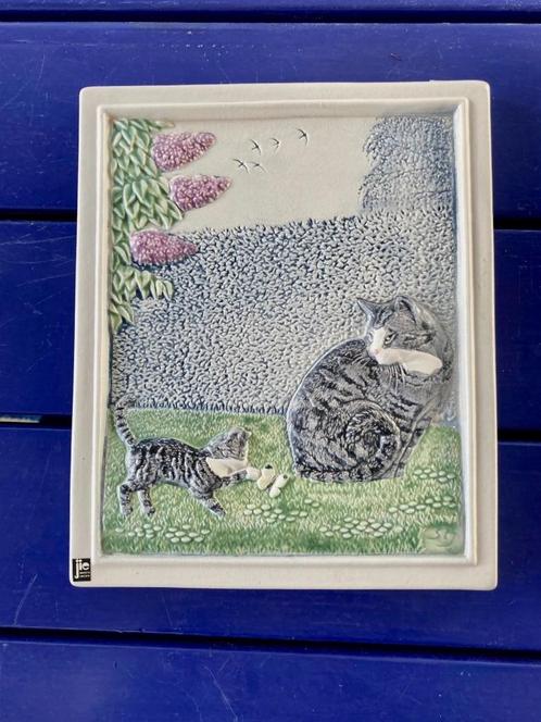 Jie Gantofta: keramische tegel kat+kitten.Vintage uit Zweden, Antiek en Kunst, Antiek | Keramiek en Aardewerk, Ophalen of Verzenden