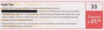 High Tea Fletcher 2 personen € 27,50. Postcodeloterij bon 33 beschikbaar voor biedingen