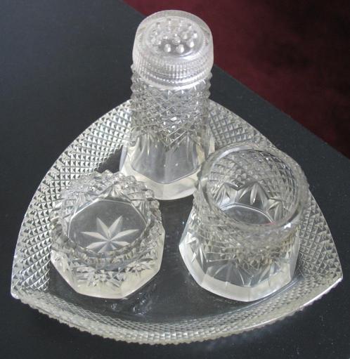 diamantslijpsel waaierkristal peper zout mosterd kristal set, Antiek en Kunst, Antiek | Glas en Kristal, Ophalen of Verzenden