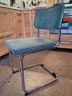 6 Ribfluweel Eetkamerstoelen Blauw/Turquoise, Huis en Inrichting, Stoelen, Ophalen, Gebruikt, Blauw, Metaal