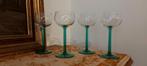 4 Prachtige vintage wijnglazen met groene voet, Antiek en Kunst, Ophalen of Verzenden